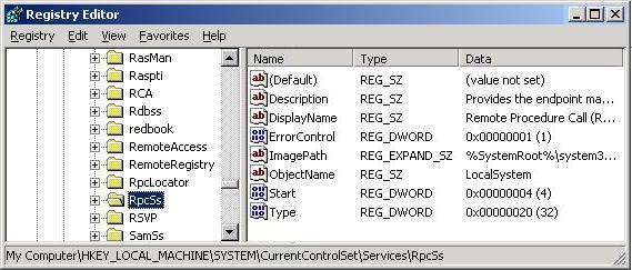Regedit RpcSS